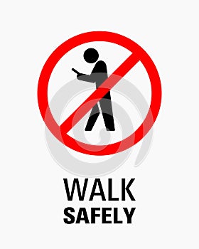 Using smartphone while walking sign vector illustration