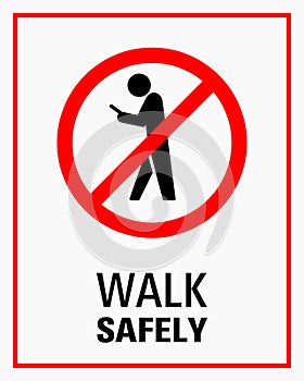 Using smartphone while walking sign vector illustration