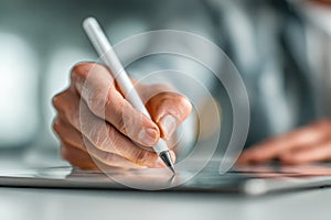 Using Stylus Pen on Digital Tablet on White Background