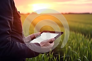 Using tablet at agriculture field worker. Generate Ai