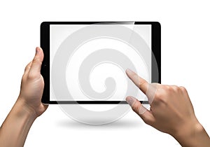 Using a tablet device isolated on white background