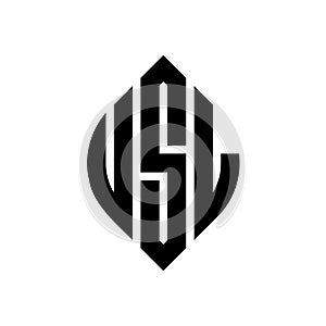 USL circle letter logo design with circle and ellipse shape. USL ellipse letters with typographic style. The three initials form a