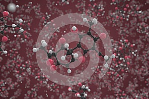 Usnic acid molecule, scientific molecular model, 3d rendering