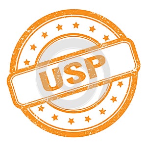 USP text on orange grungy vintage round stamp