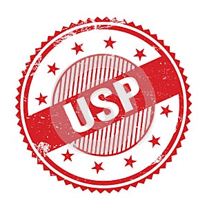 USP text written on red grungy round stamp