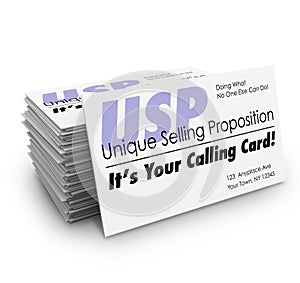 USP Unique Selling Proposition Your Calling Business Card Stack