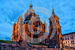 Uspenski Cathedral at night in Helsinki, Finland