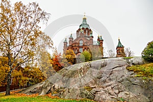 Uspenskin cathedral in Helsinki autumn view