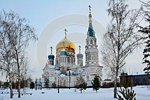 Uspensky Cathedral in winter, Omsk, Russia