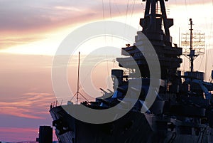 USS Texas Battleship at Sunset
