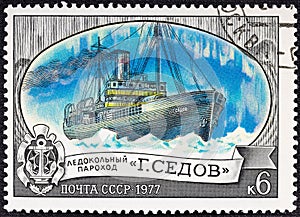 USSR - CIRCA 1977: A postage stamp printed in USSR shows Icebreaker Georgiy Sedov, from the series National icebreaker