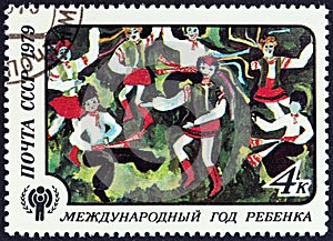USSR - CIRCA 1979: A stamp printed in USSR shows Dance of Friendship Liliya Elistratova, circa 1979.