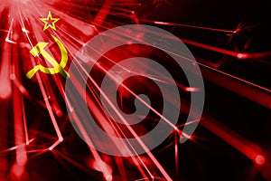 USSR shining fireworks sparkling flag. New Year 2019 and Christmas futuristic shiny party concept flag.