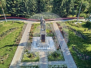 UST-KAMENOGORSK, KAZAKHSTAN QAZAQSTAN - August 10, 2019: Beautiful panoramic aerial drone view to the monument to Sergey Kirov