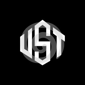UST letter logo design with polygon shape. UST polygon and cube shape logo design. UST hexagon vector logo template white and