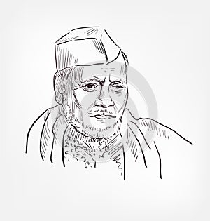 Ustad Bismillah Khan famous Indian musician credited with popularizing the shehnai vector sketch portrait