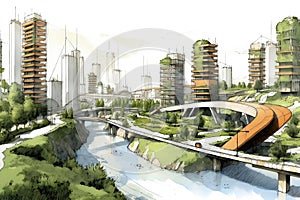 ustainable City Sketch A Vision for Eco-Friendly Urban Living. Generative Ai