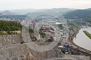 Usti nad labem city center panorama aerial view cityscape - chemical factory districts, Strekov, Predlice