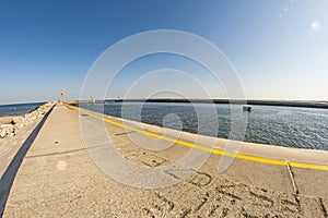 Ustka, Poland entrance of seaport with mole