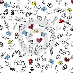 Usual life sketch seamless pattern