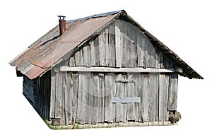 Usual no name wooden rural locked barn isolated