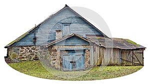 Usual noname wooden vintage  retro  rural shed  barn for storage of firewood and agricultural tools isolated photo