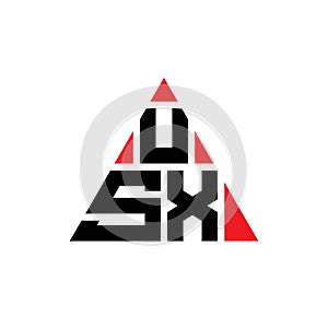 USX triangle letter logo design with triangle shape. USX triangle logo design monogram. USX triangle vector logo template with red
