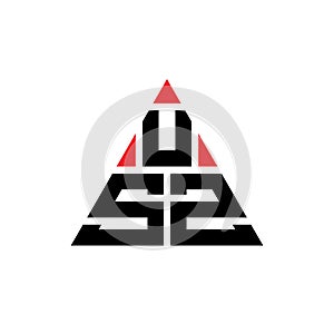 USZ triangle letter logo design with triangle shape. USZ triangle logo design monogram. USZ triangle vector logo template with red