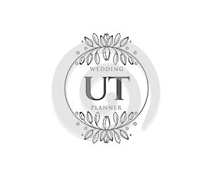 UT Initials letter Wedding monogram logos collection, hand drawn modern minimalistic and floral templates for Invitation cards,