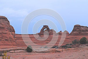 Utah- Arches National Park- Panorama of Delicate Arch and Surrounding Rock Formations