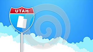 Utah map on road sign. Welcome to State of Louisiana. Motion graphics.