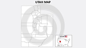 Utah Map. State and district map of Utah. Political map of Utah with outline and black and white design