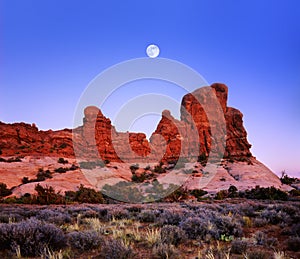 Utah Rock Forms And Moon