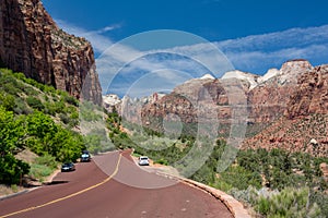 Utah, USA - Road among the mountains in Zion National Park