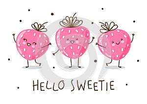 Ð¡ute happy strawberries on white background