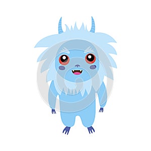 Ð¡ute little fluffy monster, isolated white bacground. Fancy beast background. Vector illustration funny Yeti