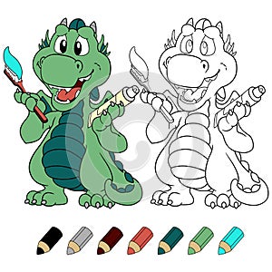 ÃÂ¡ute mint dragon with toothpaste and toothbrush coloring book version. photo