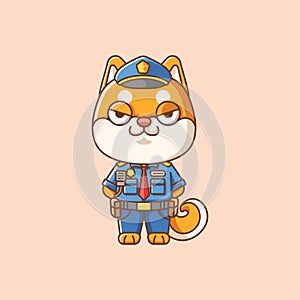 ute shiba inu dog police officer uniform cartoon animal character mascot icon flat style illustration concept