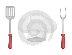 Utensil and Hat of Chef Vector Icon, Cartoon Style