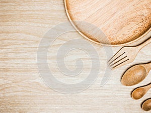 Utensil Kitchen Wooden and stainless whisk for cooking on wooden background. Top view white copy space.
