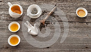 Utensils for chinese tea ceremony. Teapot and cups