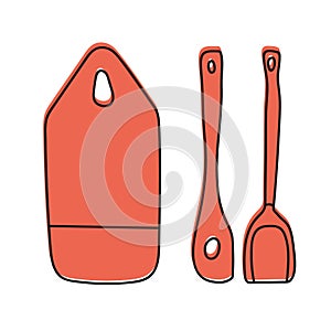 Utensils and cut board hand drawn illustration