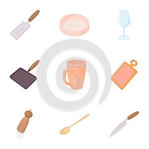 Utensils for eating icons set, cartoon style