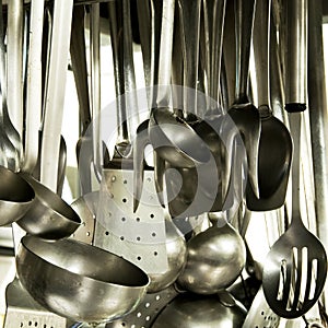 Utensils in a hotel kitchen