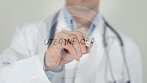 Uterine cervical cancer, doctor writing on screen