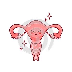 Uterus. Cute cartoon character in kawaii style. Healthy organ, menstruation. Women Health. Female reproductive system