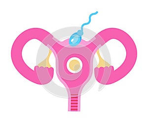 Uterus icon vector. Internal woman organ. World menopause day, endometriosis illustration. Human spermatozoid is running,