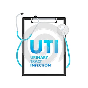 UTI - Urinary tract infection label, medical concept. Vector stock illustration.