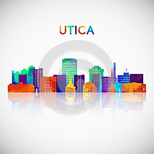 Utica skyline silhouette in colorful geometric style.