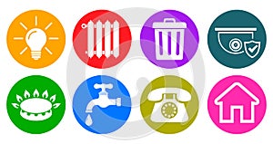 Utilities icons in flat style: water, gas, lighting, heating, phone, waste, security  Ã¢â¬â vector photo